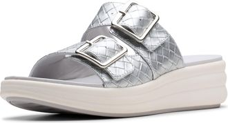 Clarks Womens Drift Buckle Slide Sandal, Silver Metallic, 7 Wide