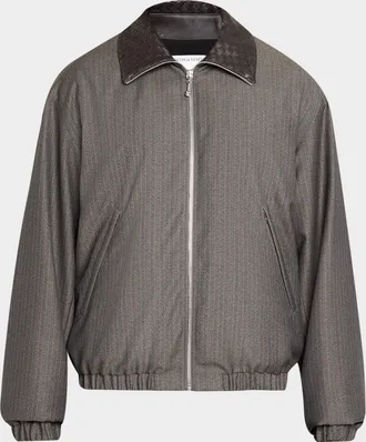 Bottega Veneta Men & apos;s Shadow Stripe Intrecciato Leather-Collar Jacket