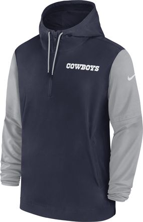 Nike Dallas Cowboys Sideline Pre-Game Player Nike Mens NFL 1/2-Zip Hooded Jacket in Blue | 02EZ447M7RD-50K