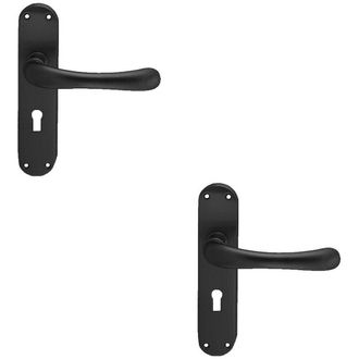 Loops 2x PAIR Smooth Rounded Handle on Shaped Lock Backplate 185 x 42mm Matt Black