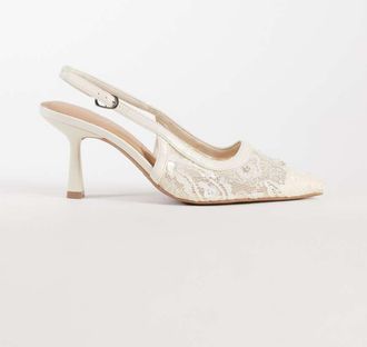 New Look Scarpe con tacco e cinturino posteriore in rete di pizzo bianche-Bianco