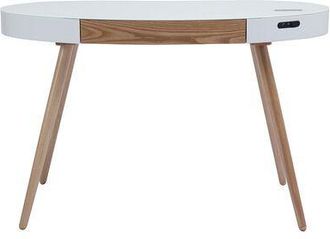 Miliboo Escritorio Conectado Multimedia Vidrio Blanco Y Madera Clara L120 Cm Handy