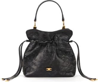Elisabetta Franchi Tassen, Dames, Zwart, ONE Size, Leer, Leren tas met struisvogelprint