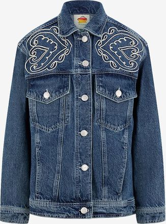 Farm Rio Bestickte Jeansjacke mit Knopfkragen
