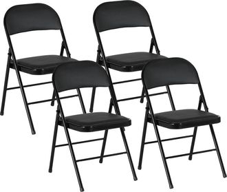 STILVORA Lote De 4 Sillas Plegables, Asiento Acolchado Para Comedor, Oficina Y Recepcion, Piel Sintetica, Negro