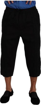 Dolce & Gabbana Elegante Zwarte Cropped Broek - Heren - Vrijetijds broeken - Zwart - L - Katoen - Broeken