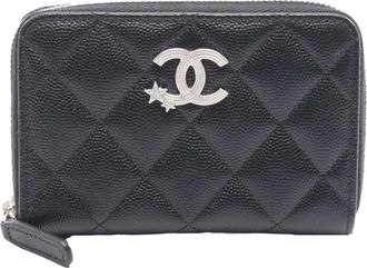 Chanel 2021-2025 CC Quilted Caviar Star Round Wallet small wallets - Zwart