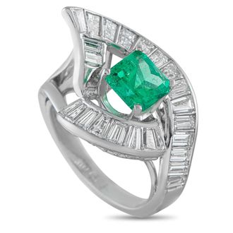 Luxury Bazaar 18K White Gold 2.0ct Diamond and Emerald Ring MF43-050726