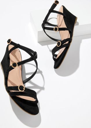 Talbots Royce Strappy Wedge Suede Sandals - Black - 10 1/2 M Talbots