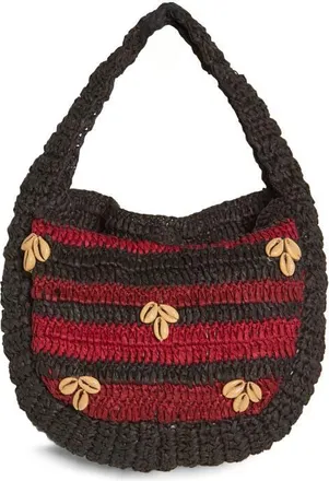 Free People Belize Shell Raffia Shoulder Bag in Dark Cherry/espresso at Nordstrom