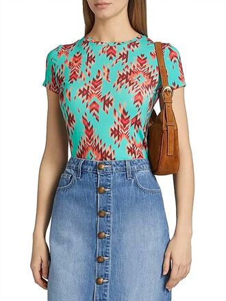 L'agence Ressi Crewneck Ganado T-Shirt In Pool Blue Multi Ganado Print