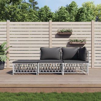 vidaXL 3 Piece Patio Lounge Set with Cushions White Steel