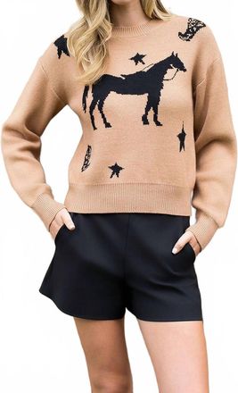 THML Clothing Horse Knit Sweater In Beige