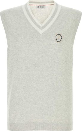 Brunello Cucinelli Light Grey V Neck Sweater