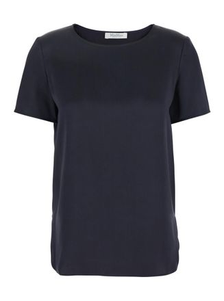 Max Mara Blue Solid Crew Neck Top