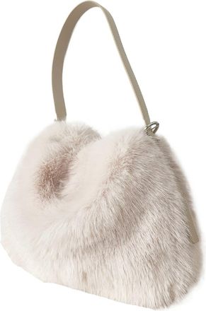 Generic Womens Plush Bags Plush Shoulder Bag Casual Temperament Large Capacity Underarm Womens Fur Handbag(White)