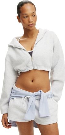 Cotton On Womens Active Plush Micro Cropped Zip Through in Cloudy Grey Marle at Nordstrom, Size X-Large