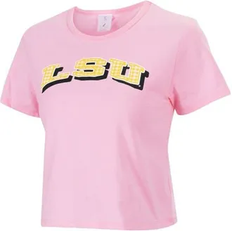 ZooZatZ Womens ZooZatz Pink LSU Tigers Gingham Logo Cropped T-Shirt at Nordstrom, Size Small