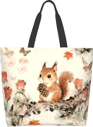 Generic Cute Squirrel Pine Cones Tote Bag Waterproof Handbag Eco Friendly Handbags For Beach Travel Picnic