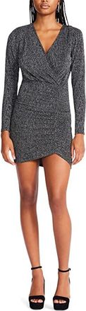 Betsey Johnson Metallic Knit Faux Wrap Dress Womens Clothing Silver : MD (6-8), Spandex/Nylon