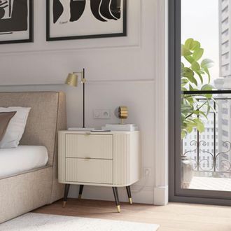 Dmora Comodino Lelitira, 2 Cajones, Apertura Deslizante, Cierre Deslizante, 40x59x60h Cm Beige Cashmere