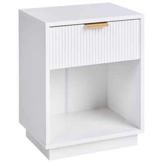 Beliani Mesa De Noche De Mdf 1 Caj&oacute;n Con Frente Acanalado Asa Dorada 1 Estante Blanco Summerville