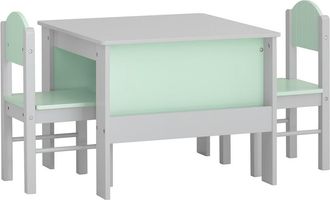SoBuy Sobuy - Juego De Mesa Y Silla Infantil De Madera Escritorio Infantil Con 2 Sillas Muebles Infantiles Para Ni&ntilde;os Verde Y Gris Kmb88-hg Es