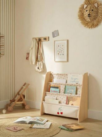 Vertbaudet B&uuml;cherregal mit Stofftaschen, Kinderzimmer wei&szlig; bedruckt