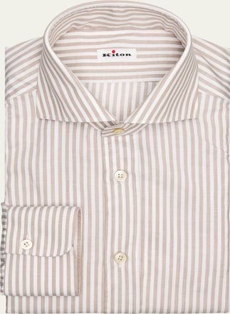Kiton Mens Candy Stripe Cotton and Linen Dress Shirt