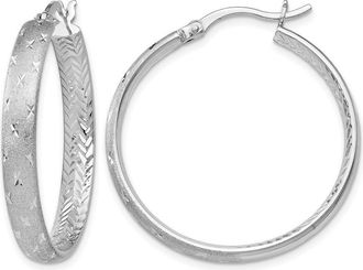 Diamond2Deal Sterling Silver In/Out Diamond-cut Round Hoop Earrings