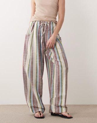 Free People Chambers Laid Back Stripe Pant In Ivory Combo