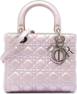 Dior Pre-owned Dior Medium Pearlescent Lambskin Cannage Lady Dior Ladies KXSTOV4BTSAJR5JJ