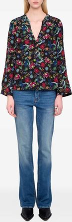 Zadig&Voltaire Torny V-neck floral blouse - women - Viscose - L - Black