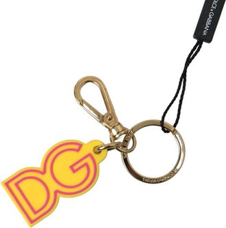 Dolce & Gabbana Gele Rubberen DG Logo Gouden Messing Sleutelhanger Sleutelhanger