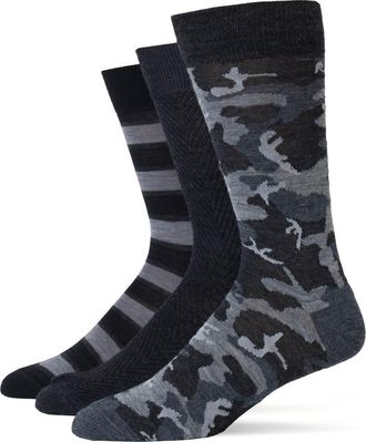 Lorenzo Uomo Assorted 3-Pack Wool Blend Crew Socks in Black at Nordstrom Rack, Size 10-13