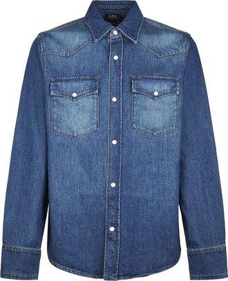 A.P.C. Western Shirt - Heren - Spijkeroverhemden - Blauw - S - Katoen - Overhemden