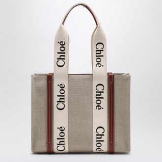 Chlo&eacute; Woody Mittelgro&szlig;e Tasche aus beigem Canvas