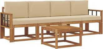 vidaXL Conjunto De Sof&aacute;s De Exterior 5 Uds. Natural Y Beige Vidaxl