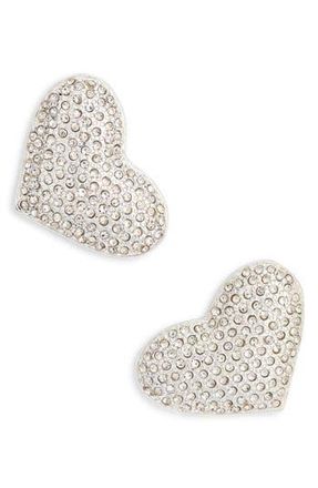 Nordstrom Rack Pav&eacute; Crystal Heart Stud Earrings in Clear- Silver at Nordstrom Rack