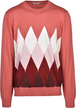 Ballantyne Brown Argyle Cotton-Cashmere Crewneck Sweater
