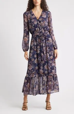 Chelsea28 Long Sleeve Faux Wrap Dress in Navy Shayna Floral at Nordstrom Rack, Size X-Small