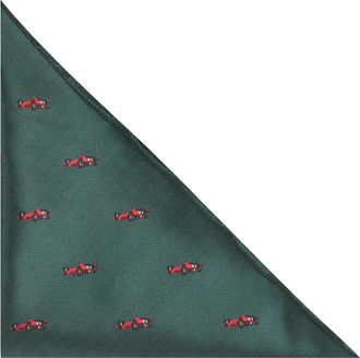 King & Priory Racing Car Dark Green Herringbone Embroidered Pocket Square, Handkerchief