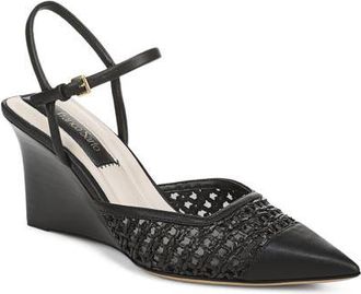 Franco Sarto Cherie Ankle Strap Pointed Cap Toe Wedge Pump in Black at Nordstrom, Size 9.5
