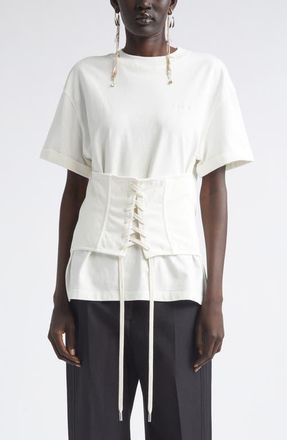 Alexander McQueen Cotton Jersey Corset T-Shirt in Light Ivory at Nordstrom, Size 40
