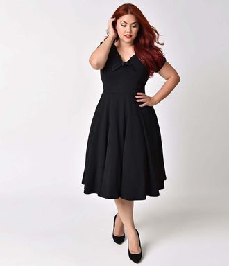 Unique Vintage Plus Size Natalie Swing Dress in Black Solid at Nordstrom, Size 2 X