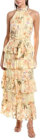 Anne Klein Tiered Halter Ruffle Chiffon Floral Maxi Dress