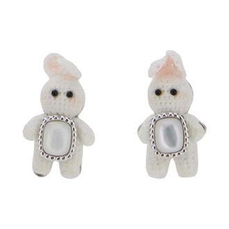 Yvmin Woven Mini Rabbit Oorbellen - Dames - Oorbellen - Wit - ONE Size - Leer - Accessoires