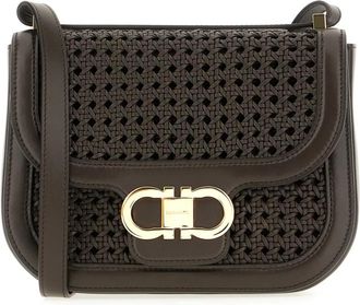 Ferragamo Double Gancini North-South Crossbody Tas - Dames - Schoudertassen - Bruin - ONE Size - Leer - Tassen