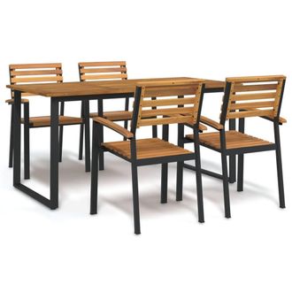 Berkfield Home 5 Piece Garden Dining Set Solid Wood Acacia & Metal in Brown