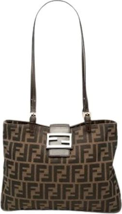 Fendi Pre-owned Canvas Shoulder Bag - Dames - Vintage Schoudertas - Bruin - ONE Size - Leer - Vintage